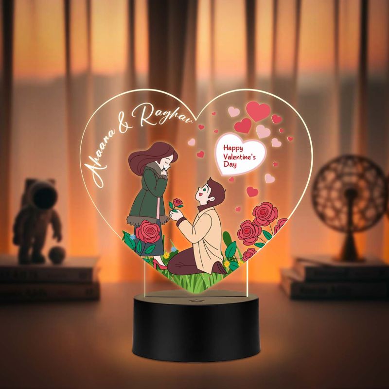 Personalized Happy Valentines Day Gift for Girlfriend Boyfriend Husband Wife Customized with Name Couple Name Led Lamp Gift for Couple Warm White Light